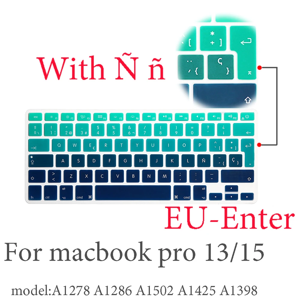 Испанский цветной чехол для клавиатуры ноутбука протектор для Macbook Pro13 A2159 Сенсорная панель A1706/A1466 A1707/A1990/A1398/A1534/A1932 EU-Key
