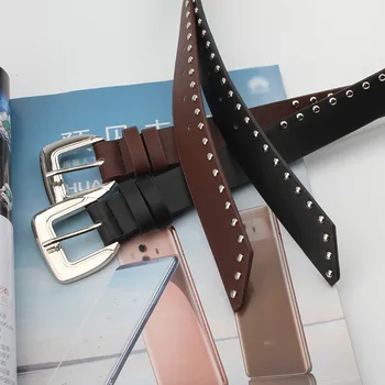 

Ladies Square Rivet Stitching Metal Pin Buckle Popular Wild Casual Novelty Fashion Punk Square Ring Solid Color Belt