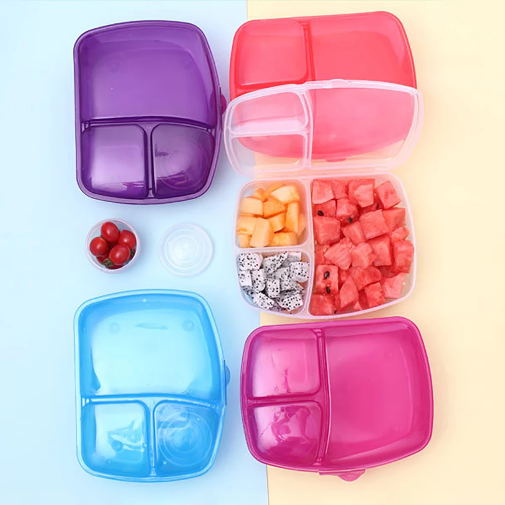 Портативный 3 сетки Bento Ланч-бокс для детей пластиковая порционная ...