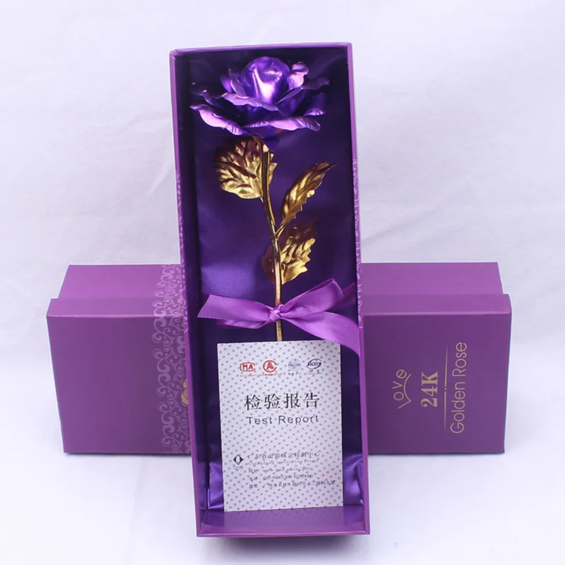 purple Creative Gift Rose Emulated Flower 24K Gold Foil Rose Valentine's Day Gift Single Gold-plated Rose Bouquet Box Gold Foil Flower - Цвет: purple