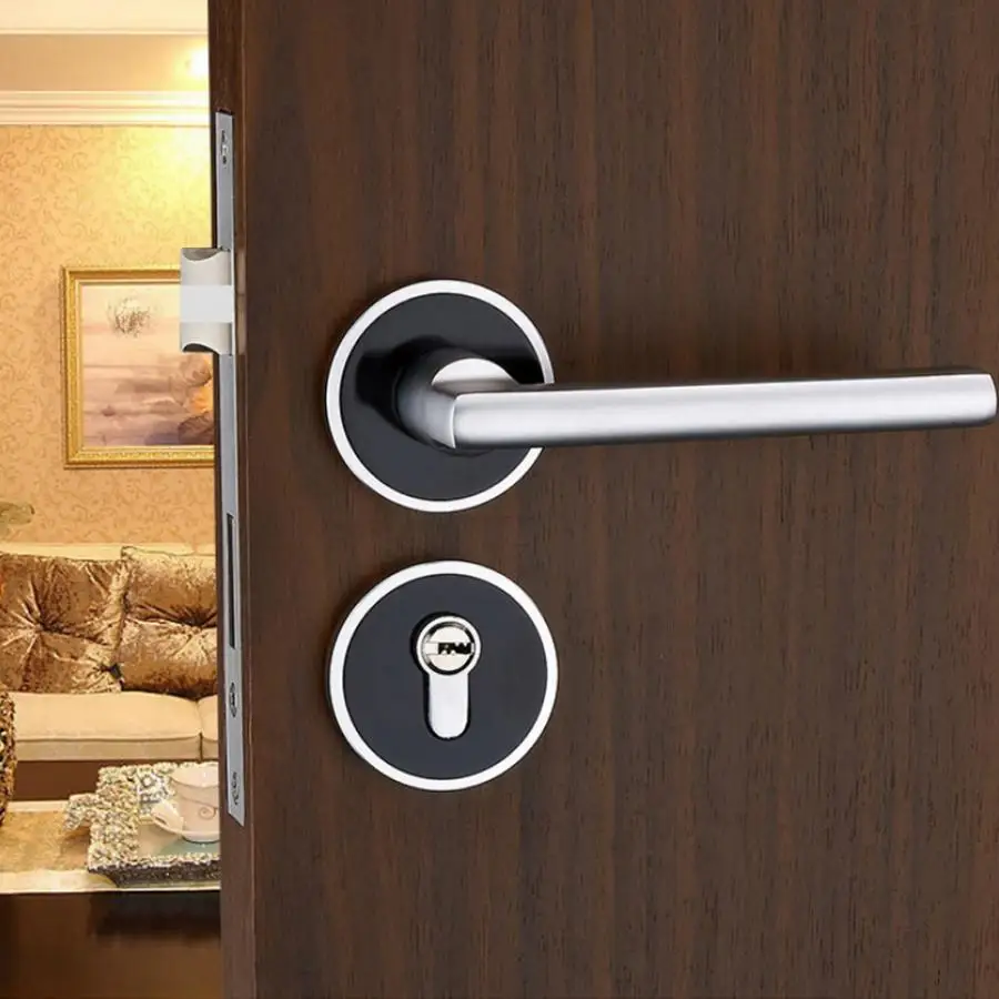 

European Style Durable Door Handle Front Back Lever Lock Cylinder With Keys Aluminum