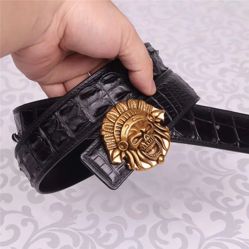 

Unique Designer Authentic Real Crocodile Skin Men's Belts Genuine Alligator leather Antique Stainless Steel Buckle Male Belt