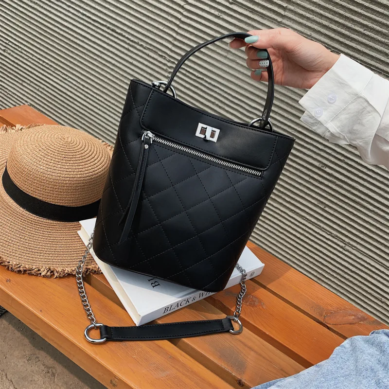 

Textured Bag Western Style WOMEN'S Bag 2020 New Style Fashion Korean-style Versatile Shoulder Bag Rhombus Chain Shoulder Bucket