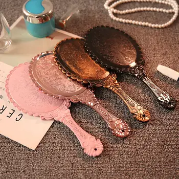 

Portable Mini Vintage Mirror Handhold Makeup Mirror Pink Floral Oval Round Cosmetic Hand Held Mirror With Handle For Women