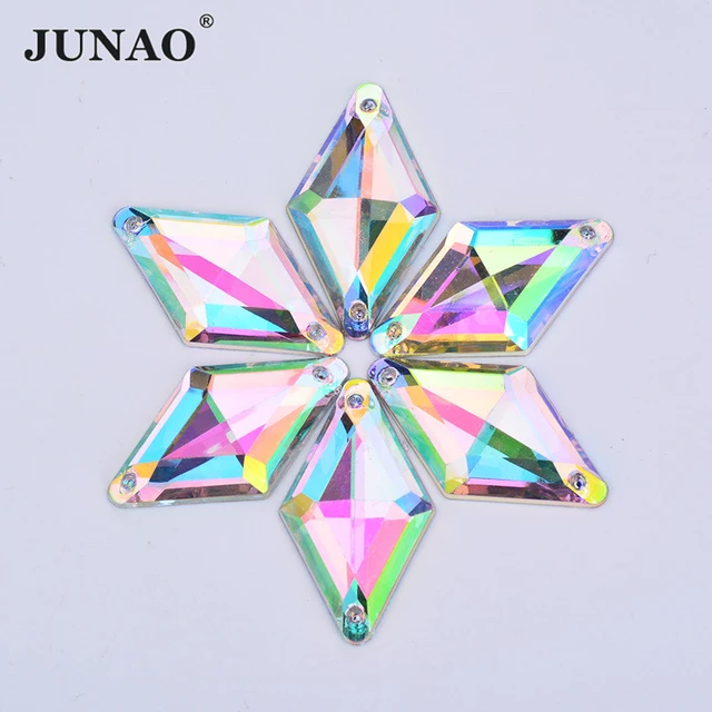 JUNAO 100pcs 17*28mm Large Sewing Crystal AB Drop Rhinestone Applique  Flatback Acrylic Stones Sew On Crystal Strass for Clothes