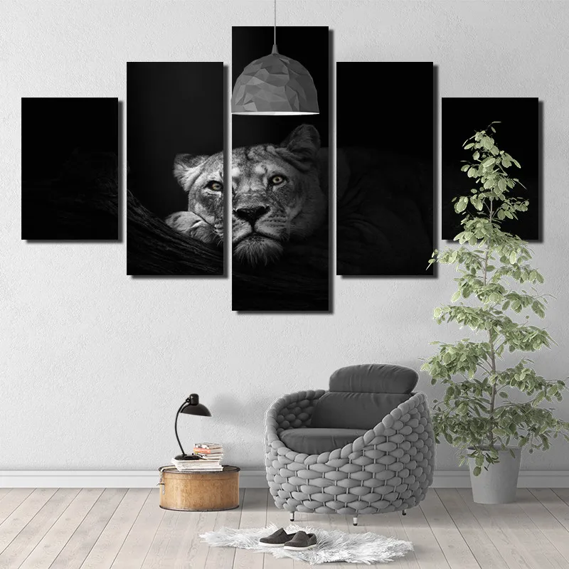 

Modern Decoration Black And White Tiger Poster 5pcs HD Print Canvas Painting Animal Customizable Home Decoration Home