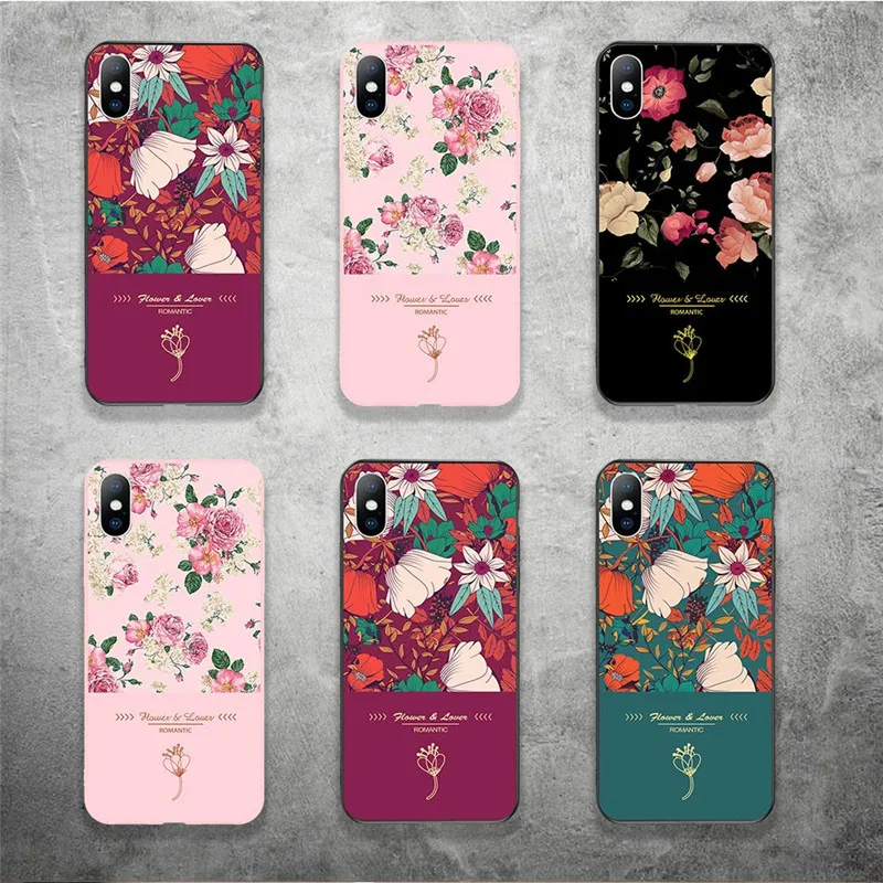 

Ottwn Luxury Vintage Flowers Phone Case For iPhone X XR XS Max Soft TPU Case For iPhone 5 5S SE 6 6s 7 8 Plus Cover Back Cases