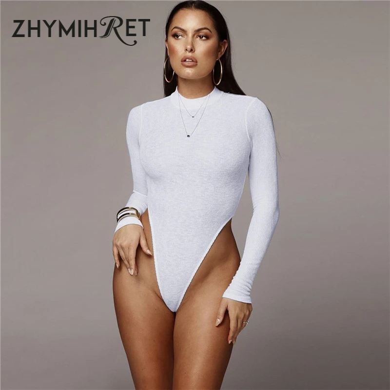 ZHYMIHRET осень зима белое боди с резинкой для женщин длинный рукав О-образный вырез хлопок комбинезон базовое обтягивающее боди Mujer