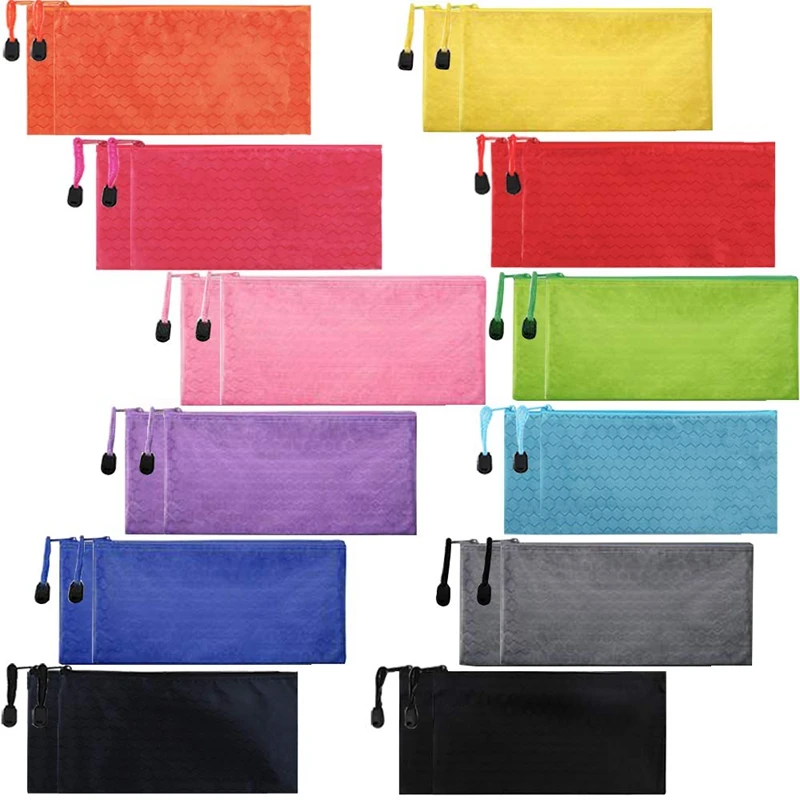 

24Pcs Zipper Waterproof File Bag Pencil Pouch Pen Case, for Office Supplies Travel Accessories Cosmetic, Random Colors