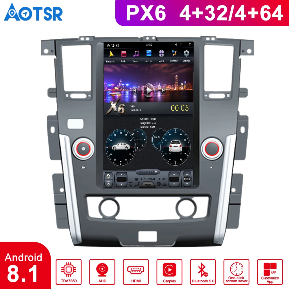 Top Android8.1 4GB 13.6 Tesla style PX6 For NISSAN PATROL 2010+ Silver Plus Head unit Multimedia With Auto Car Camera Recorder Radio 0