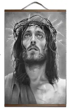 

Black and White Jesus Christ Modern Desire Thorns Art Print canvas Poster Canvas Scroll Painting with wood