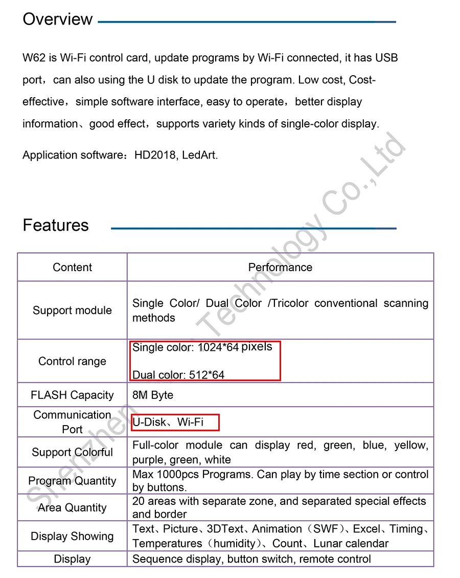 5 HD-W62 single color LED display control card