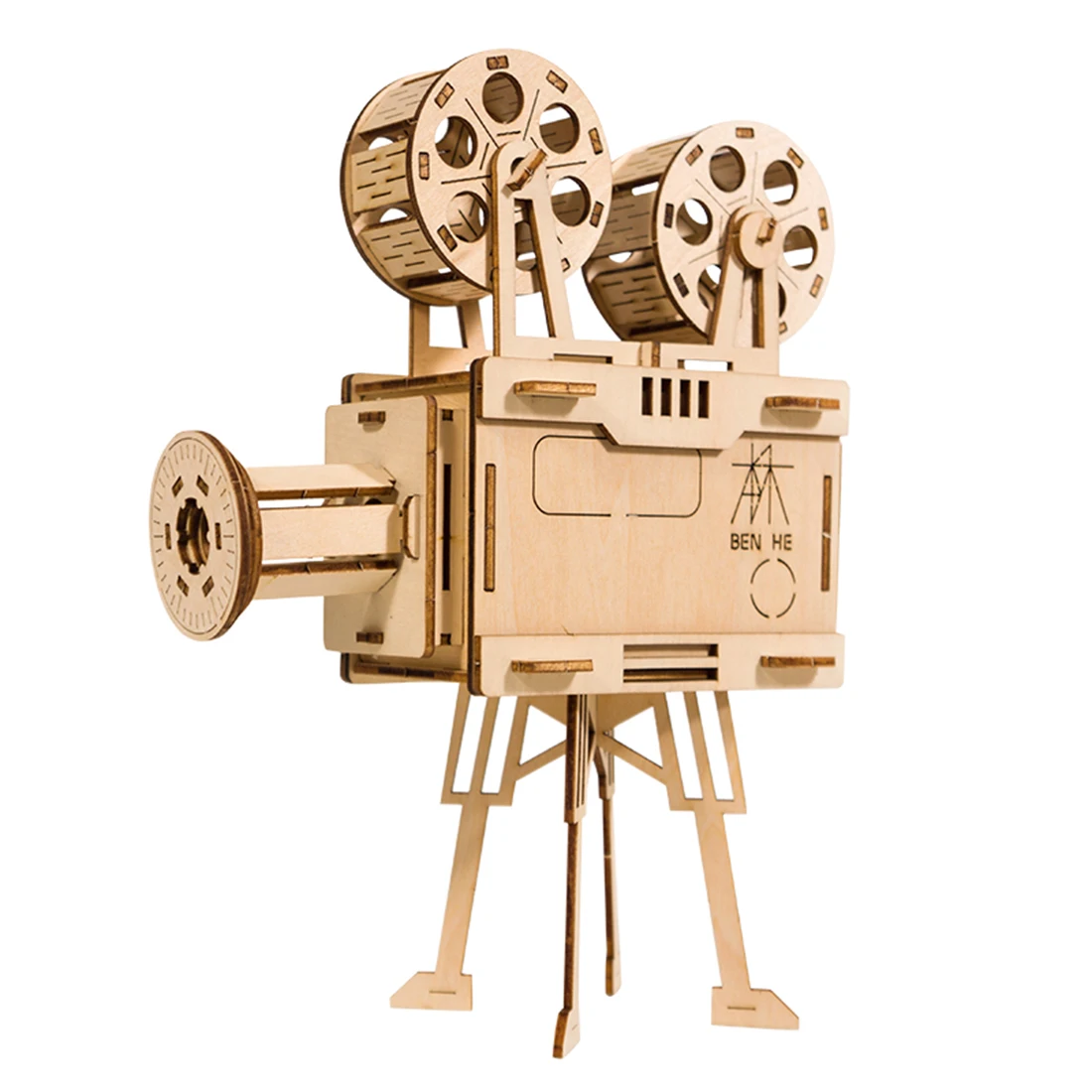 

77Pcs DIY 3D Film Projector Puzzle Wooden Model Building Kit Assembly Vitascope Toy block assembly toys