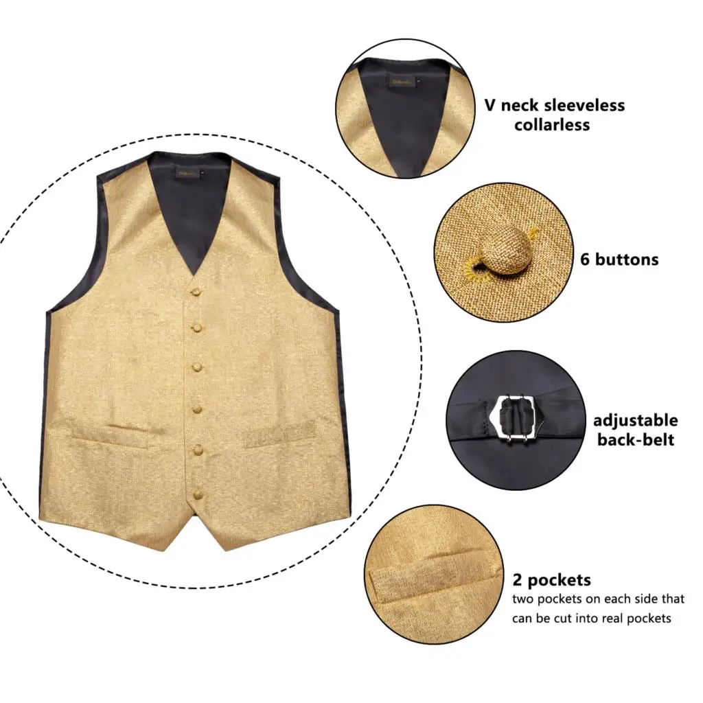 Men's Gold Solid Silk Fashion Wedding Waistcoat Vest For Men Bowtie Hanky Cufflinks Cravat Set for Suit Tuxedo DiBanGu MJ-122 Men's Gold Solid Silk Fashion Wedding Waistcoat Vest For Men Bowtie Hanky Cufflinks Cravat Set for Suit Tuxedo DiBanGu MJ-122