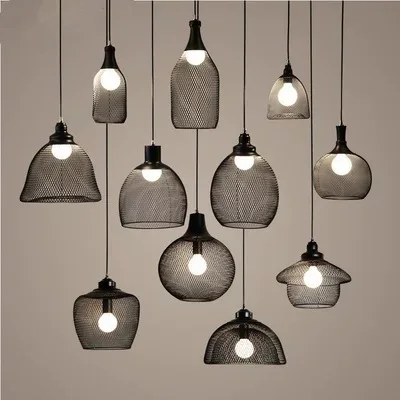 

LED Creative Chandelier Modern Minimalist Restaurant Bar Counter Coffee Shop Wire Mesh Chandelier Loft Iron Droplight