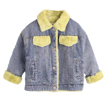 

Autumn And Winter Children Denim Jacket Plus Velvet Thick Lamb Windbreaker Net Red Girls Winter Clothes Foreign Female Baby Tops
