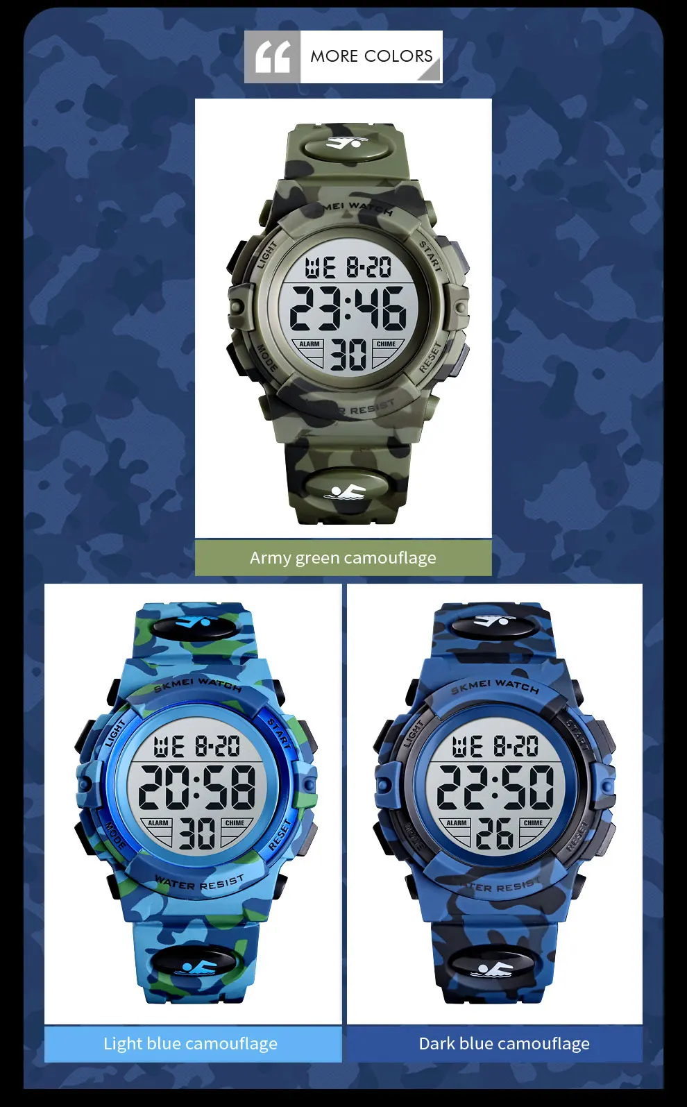SKMEI Военные детские цифровые часы детские спортивные часы 50 м водонепроницаемые электронные наручные часы детские цифровые часы для мальчиков и девочек