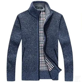 

Men Fleece Sweater Casual Style Stand Collar Cotton Material Thin Wool Warm Thick Sweatercoat Autumn Winter Cardigan Size