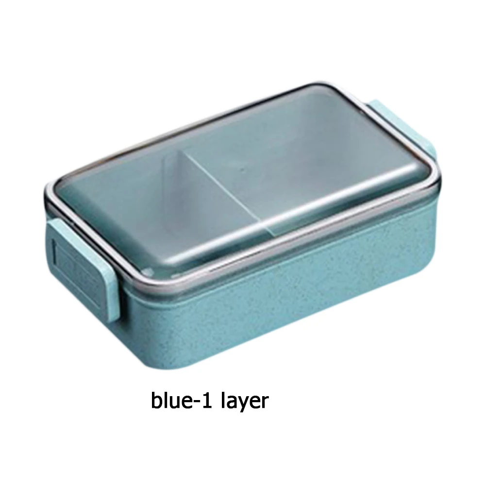 blue 1 layer Модная японская коробка бэнто для микроволновой печи пшеничная соломенная детская Ланч-бокс герметичная бенто Ланч-бокс для детей школьный контейнер для еды - Цвет: blue 1 layer