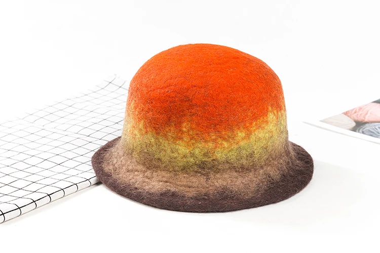 Vogue Gradient Bucket Hats Ladies Warm Wool Hats Women Autumn Winter Handmade Cap Retro Bucket Hat Christmas Gift Basin Caps New