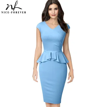 

Nice-forever Elegant Solid Color Office Work vestidos Business Formal Party Women Peplum Bodycon Dress B580
