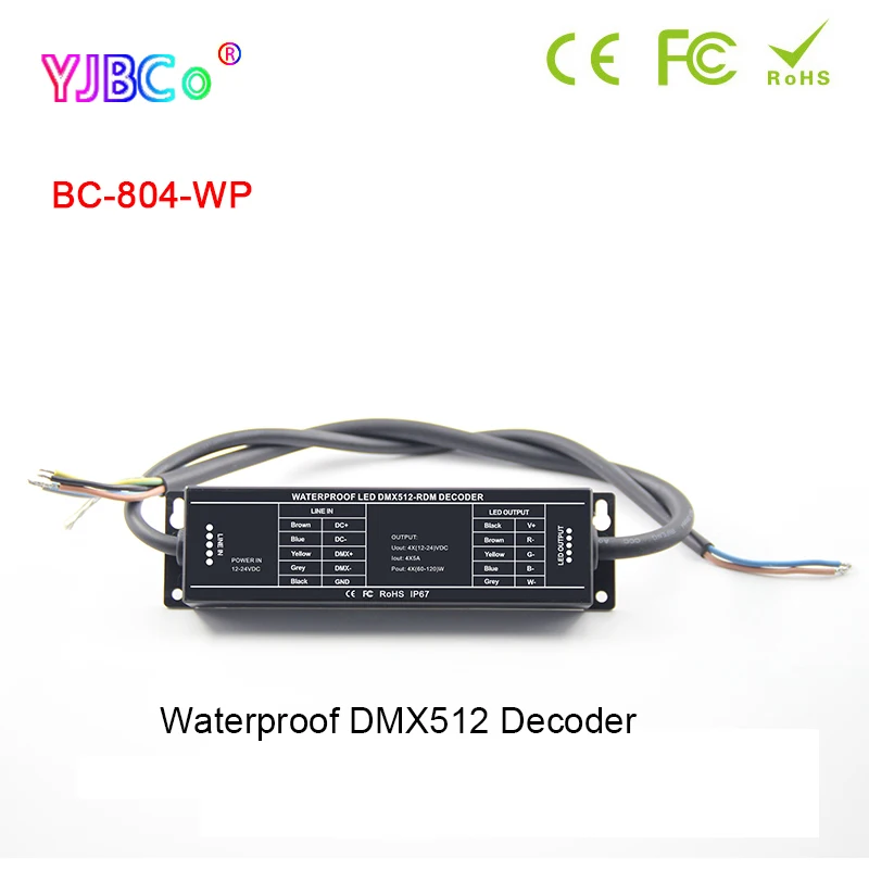 Bincolor Waterproof DMX512 Decoder DC 12V 24V 5A*4CH LDMX512/1990 to PWM signal LED strip light Controller for lamp tape