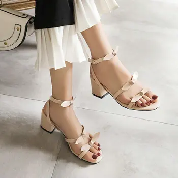 

ZawsThia extra plus size 46 47 48 45 44 solid color beige fashion big girls shoes open toe summer sandals for women with bowtie