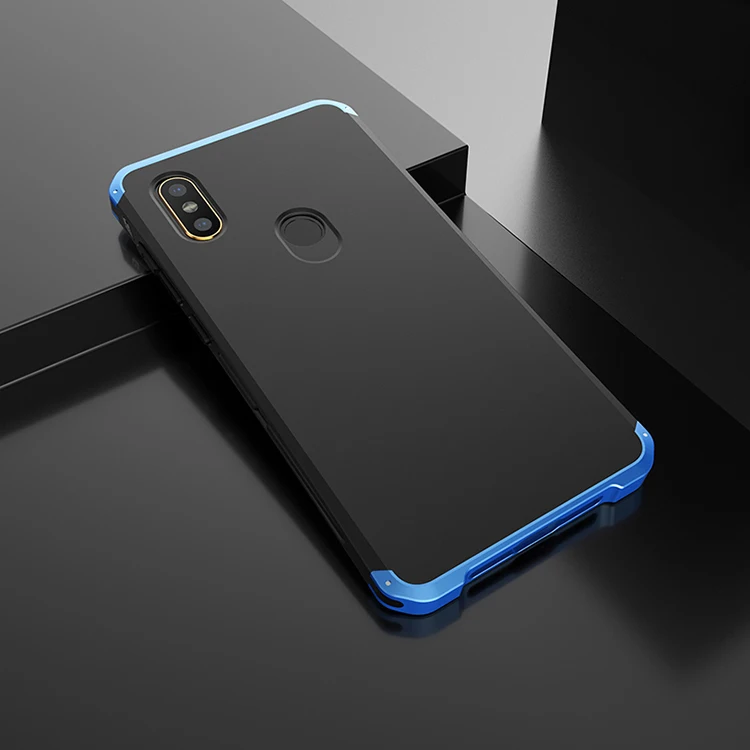 Текстурированная антиосенняя Металлическая Рамка PC задняя пластина для Xiaomi mi X2 mi X 2S mi x2s алюминиевый сплав бампер чехол mi X 2 2S чехол с подарком - Цвет: Black  Blue Side