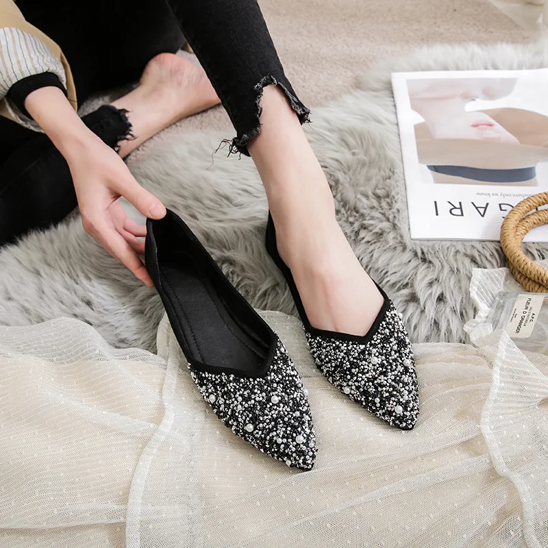 

Pointed Flat Shoes Women's Spring 2021 New Women Pumps Shallow Mouth Diamond Casual Comfort Flexible Slip On Flats Shoes