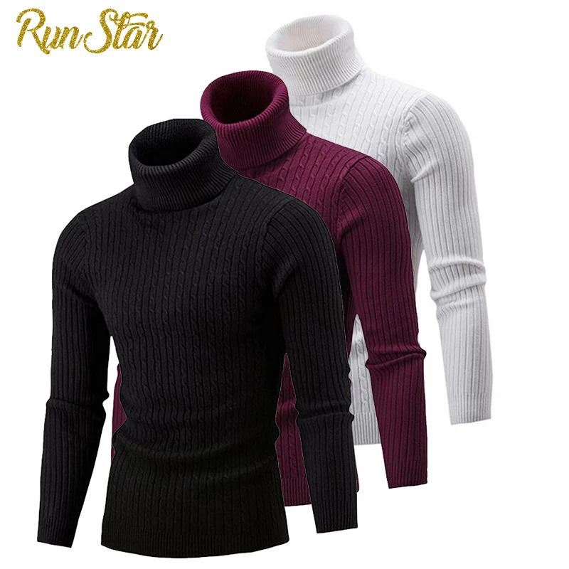 Autumn Winter Sweater Men Solid Color Long Sleeve Turtle Neck Sweaters Pullovers Slim Twist Knitted Jumpers Top Mens Sweater