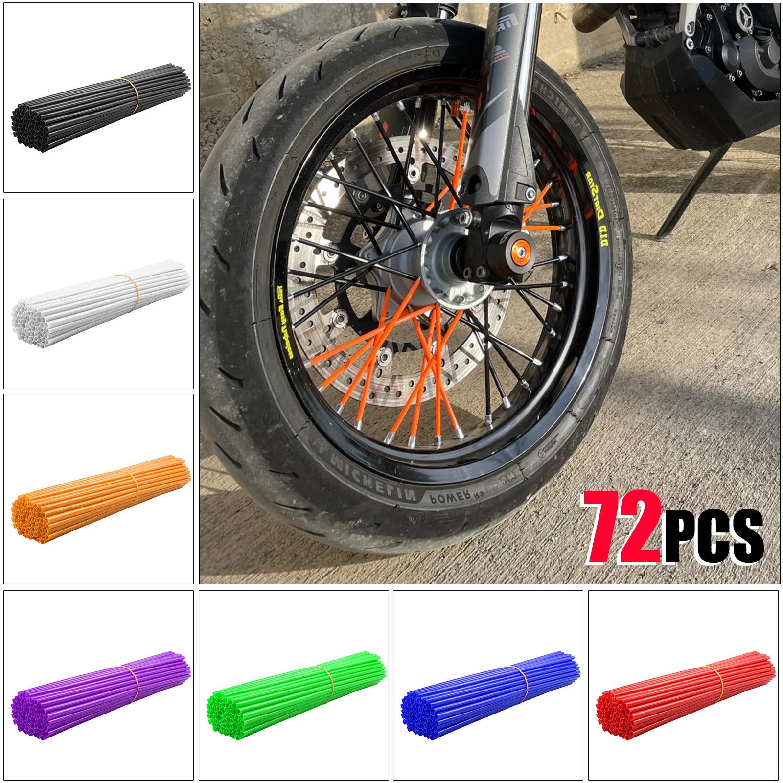 

72Pcs Motorcycle Wheel Rim Spoke Wrap Kit Skin Cover Decoration Protector For Motorcycle Bicycle Bike New Rim Wrap Kit
