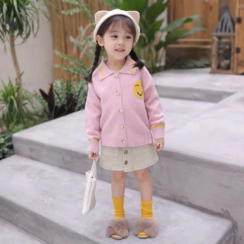 

BA Soft Childrenswear New Style Kids' Sweater Autumn & Winter Korean-style Childrenswear Cardigan Cartoon Smiley Girls