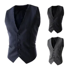 Мужская одежда, осенний стиль, AliExpress, Повседневный, в полоску, однорядный, с пятью пряжками, жилет, мужские тонкие модели 8732