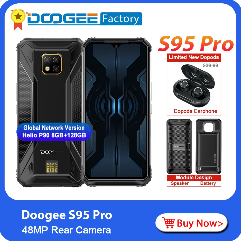 Doogee S95 Pro модульный прочный мобильный телефон 6 3 "дисплей 8 Гб 128 ГБ Helio P90