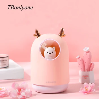 

300ML Birthday Gift Bear Air Humidifier Antlers Aroma WaterSoluble Oil Diffuser Led Light Christmas Gift Air Humidifier for Kids