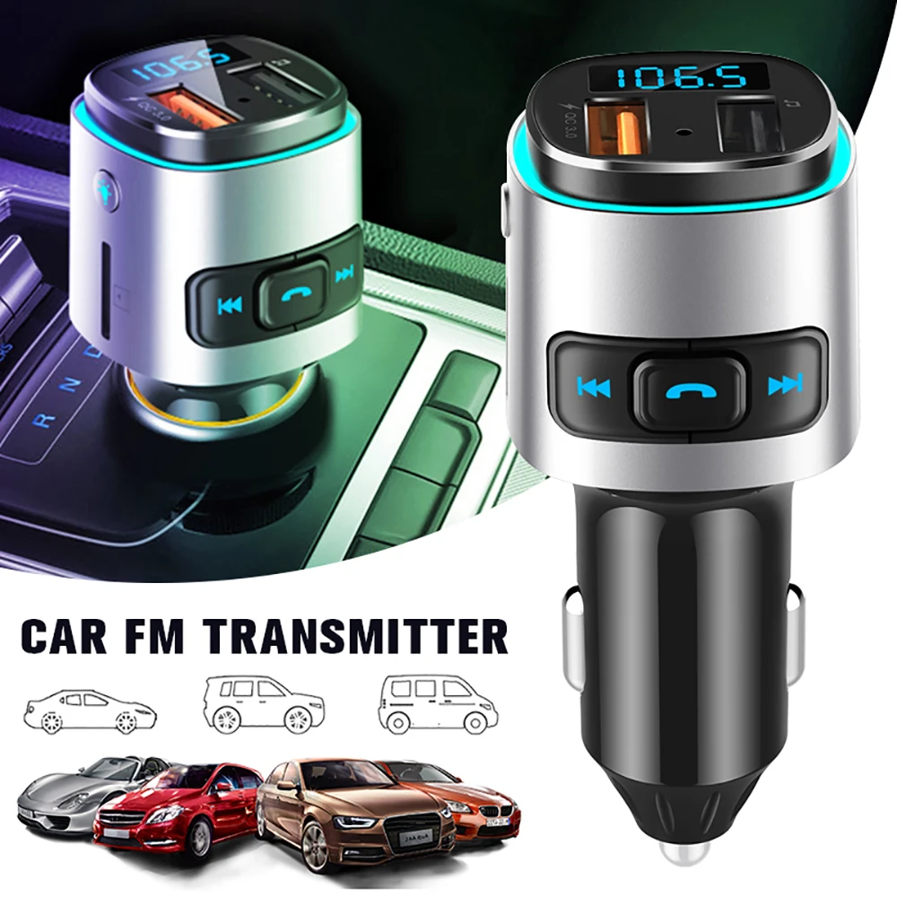 Автомобильный Универсальный Bluetooth fm-передатчик беспроводной fm-радио адаптер QC3.0 два usb порта Быстрая зарядка для SIRI Google AUX TF вход