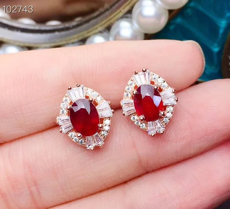 earring KJJEAXCMY бутик ювелирных изделий 925 с инкрустацией, из чистого серебра кольцо из природного рубина ожерелье серьги костюм Поддержка обнаружения классический - Цвет камня: earring