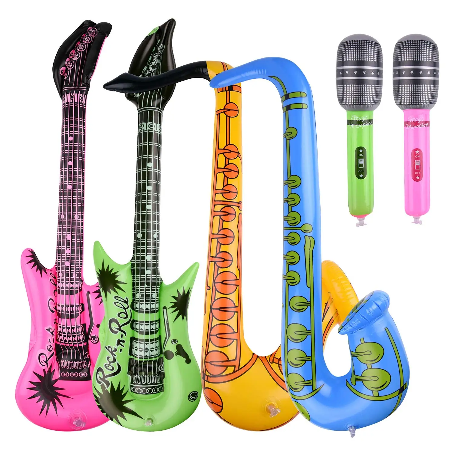 

METABLE 6 PCS Inflatable Instruments Inflatable Microphone Guitar Saxophone Balloons for Photo Booth Props Party (Random Color)