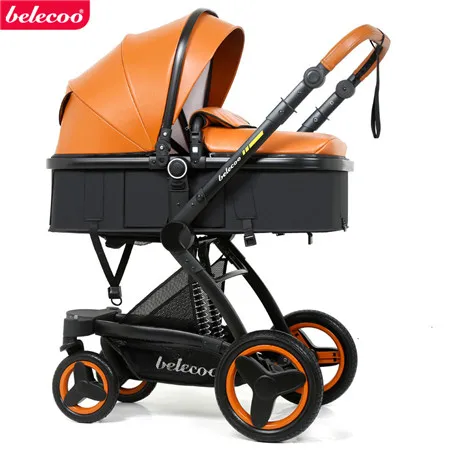 Brown Belecoo Роскошная детская коляска 3 в 1, коляска с высоким пейзажем, прогулочная коляска 2 в 1, подходит для отдыха и сидения - Цвет: Brown