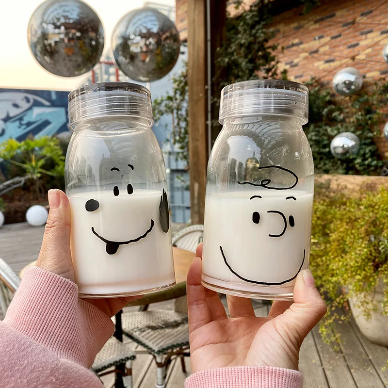 

Cute Cartoon Dogs Boys Transparent Glass with Lid High Temperature Resistant Portable Outdoor Portable Water Glass for Kids Gift