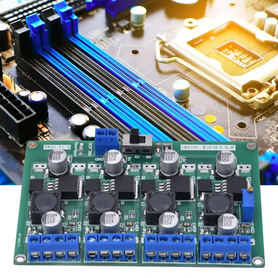 Напряжение регулятор LM2596 4 независимых канала 3,3 V/5В/12В/регулируемый Питание преобразователя постоянного тока