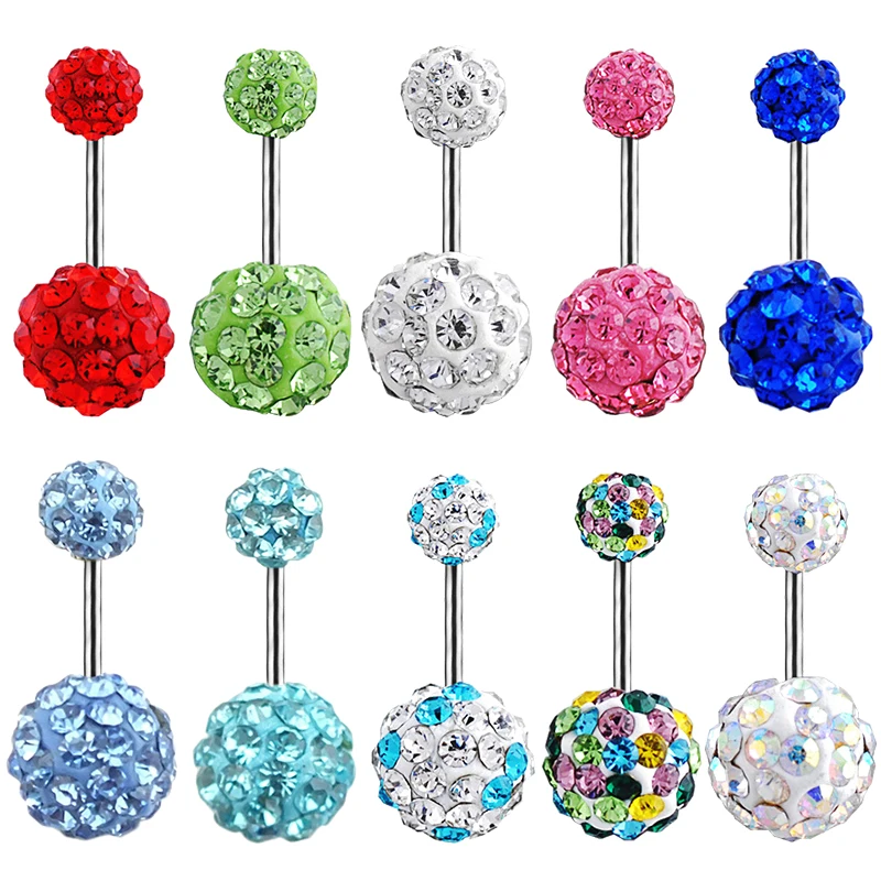 

1pc Crystal Rhinestone Navel Belly Button Ball Ring Pircing Surgical Steel Real Belly Piercing Navel Rings Bar Body Jewelry