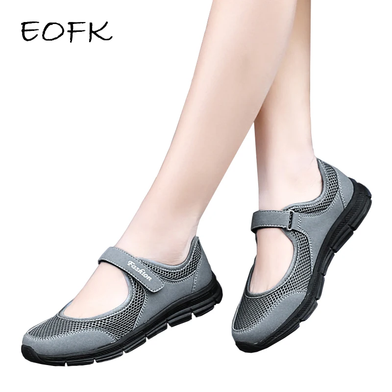 Eofk New Summer Women Flats Ladies Mary Jane Female Grey Shallow Hook ...