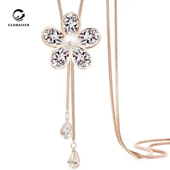 

Sweater chain autumn Korean fashion wild necklace pendant female long Retro pentagram zircon hanging chain with jewelry