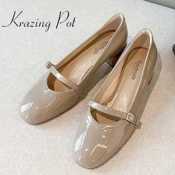 

Krazing pot full grain leather Mary janes square toe med heels buckle straps Chinese red dating shallow spring summer shoes L06