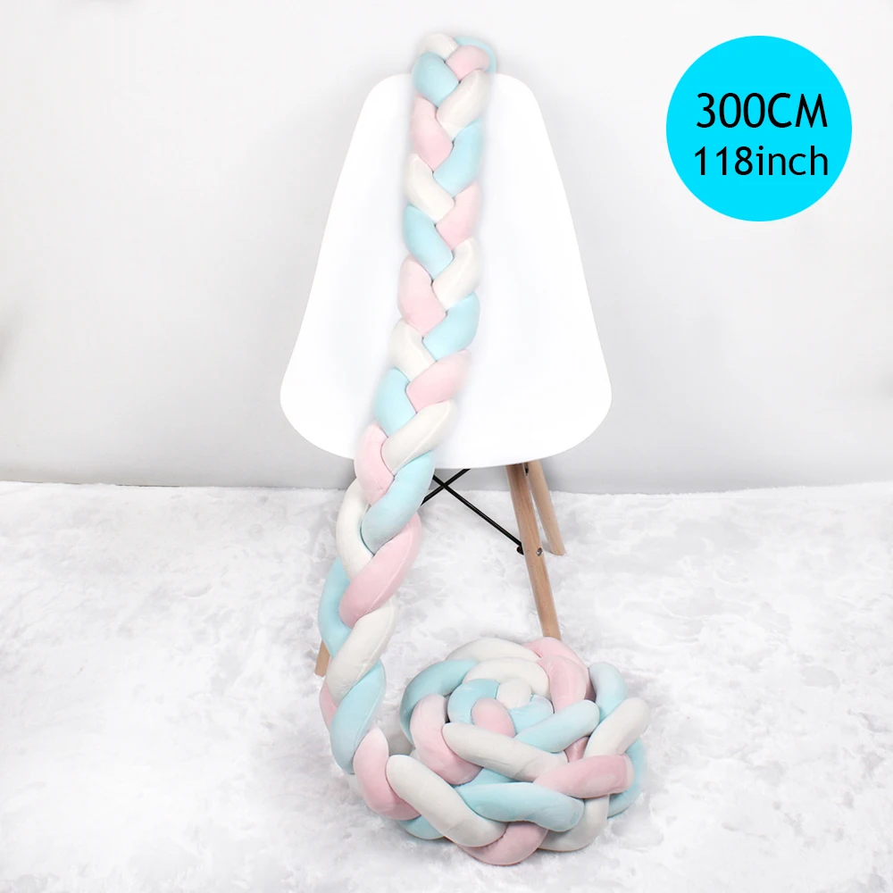 3M Pink White Blue Кровать бортики в кроватку работы в скандинавском стиле с узлом для новорожденных, детская кроватка, бампер, длинная плетеная тесьма, подушка для детской кроватки, плюшевый бампер, детская кроватка, декор для комнаты - Цвет: 3M Pink White Blue