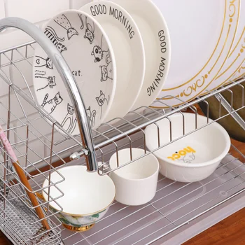 

1 Set Dish Drying Rack 2-Tier Dishes Organizer Iron Dish Organizer Chopsticks Mincing Board Holder for Kitchen Use (Silver)