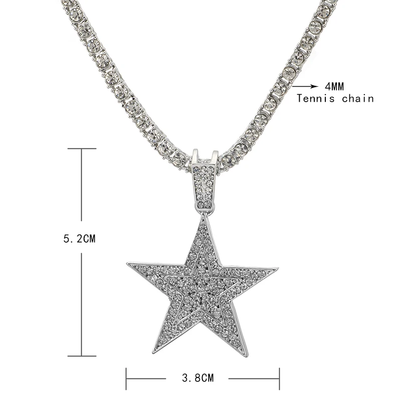 Men Hip hop Iced Out Bling five-pointed star Pendant Necklaces Pave Setting Zircon Fashion Charm Gold Color Necklace