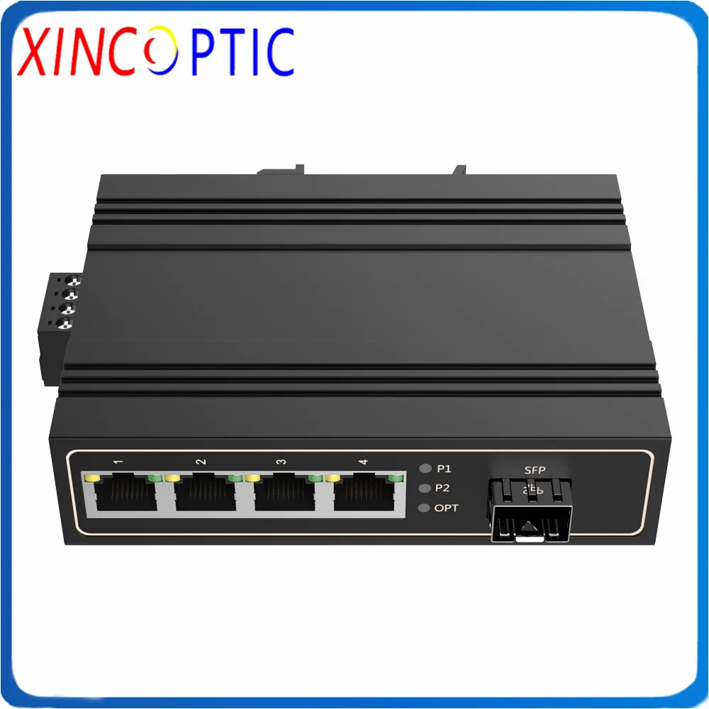 1000m-1fiber-4rj45-fiber-optic-switch10-100-1000bast-t-to-1000base-f-sfp-industrial-gigabit-ethernet-converter