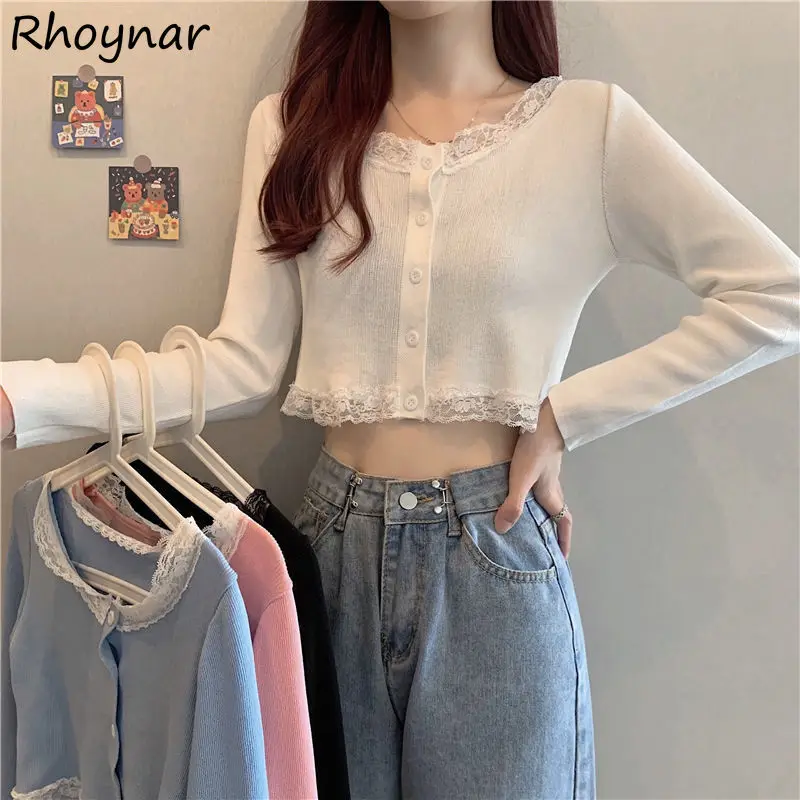 

Cardigans Women Lace Tender Sweet All-match Sun-proof Trendy Chic Ulzzang Simple Slim Knitted Students Summer New Crop Sweater